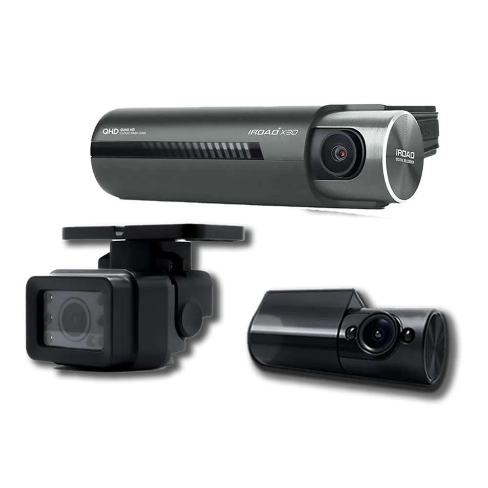 IROAD X30 Front + 1 x Internal IR + 1 x External Camera - 3CH Dash Cam with 64GB microSD Card