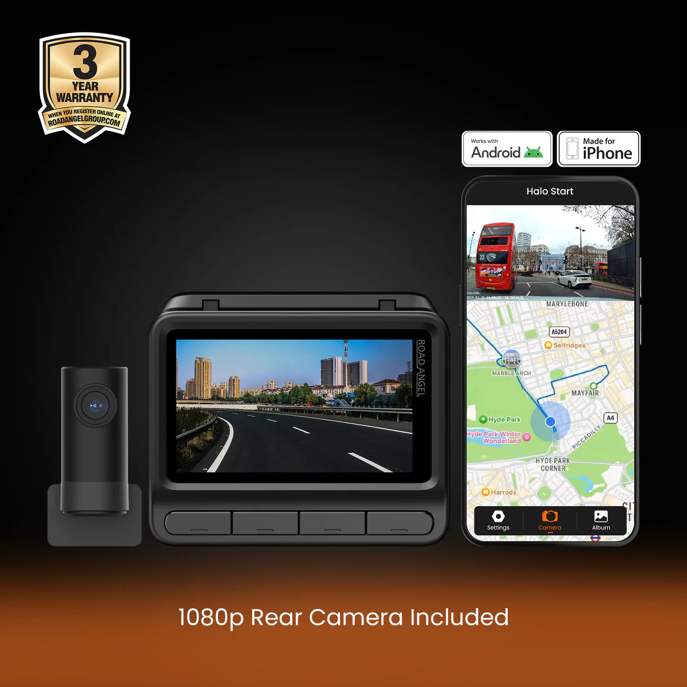 Road Angel Halo Elite 4K (2160p) & 1K (1080p) Dual Dash Cam