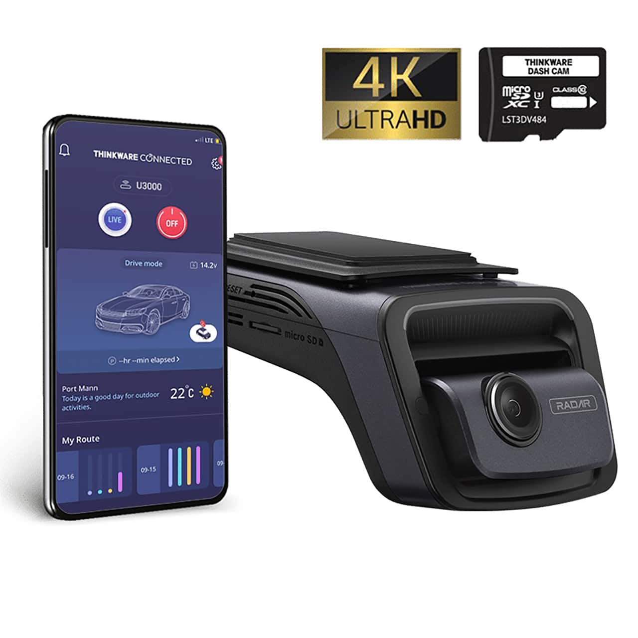 Thinkware Dash Cam U3000 - 1CH Dash Cam (64GB SD Card inc)